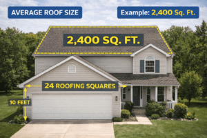 Residential home roof size example with measurements