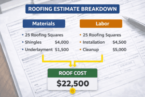 Roofing estimate showing roofing squares and cost breakdown