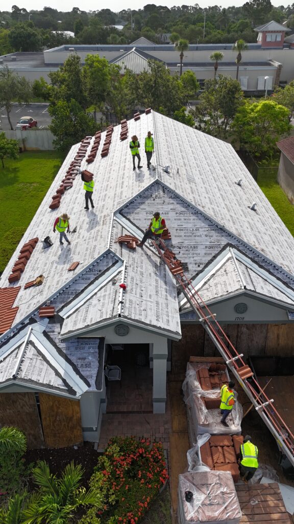 Aerial image of a roof replacement in Orlando-FL