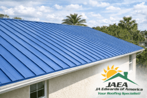 Standing seam metal roofing after professional paint application