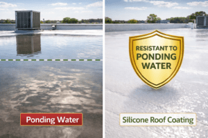 showing a roof with ponding water