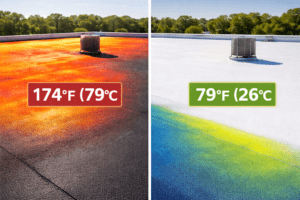 temperature of a roof with and without a roof coat