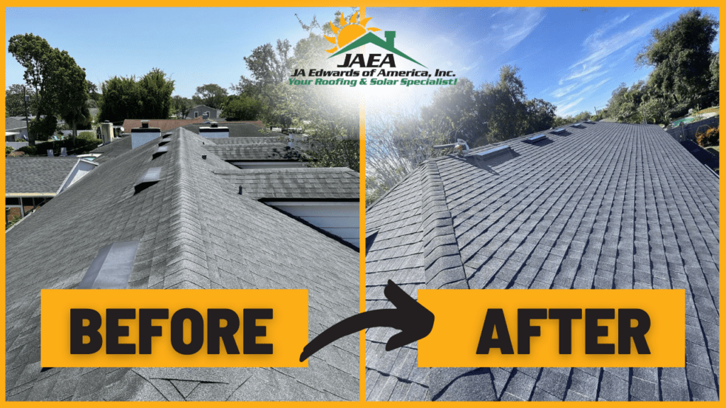 Before and After roof replacement by JA Edwards of America