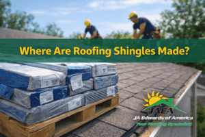 Roofing shingle bundles showing product labels and plant codes
